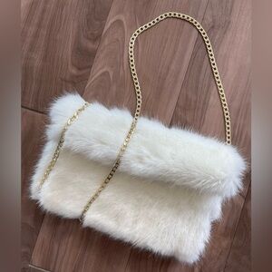 White Faux Fur Clutch/Shoulder Bag